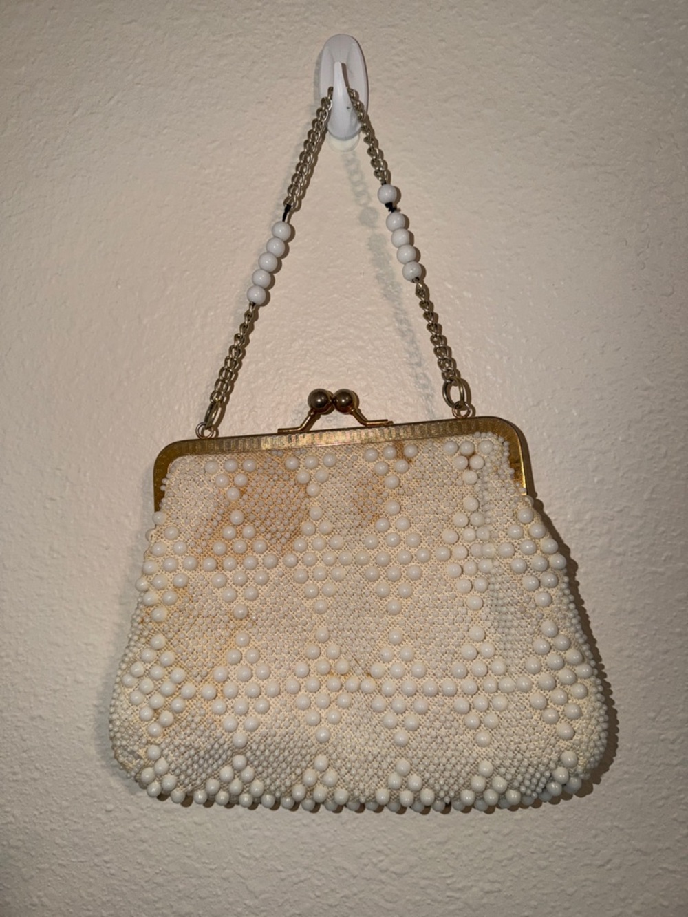 Vintage JOHN WIND Beaded White Evening Handbag/Purse Made in Taiwan - Picture 3 of 6